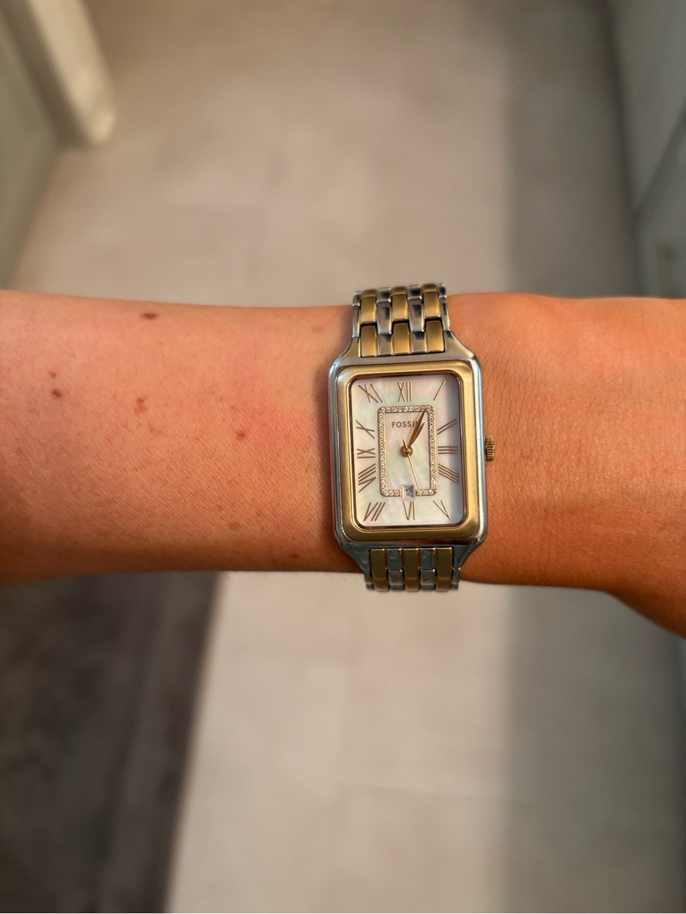 Fossil Women's Two-Tone Rectangular Watch in Silver and Gold